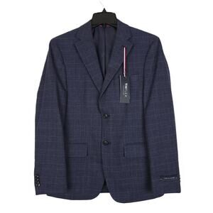 Tommy Hilfiger Men's Modern-Fit Flex Stretch Sport Coat Navy Pink Plaid 42L NWT